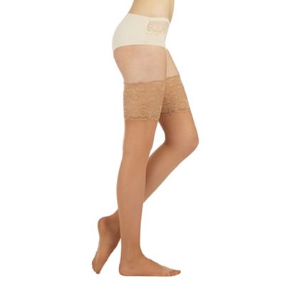 Designer nude sheer 15D lace top hold ups